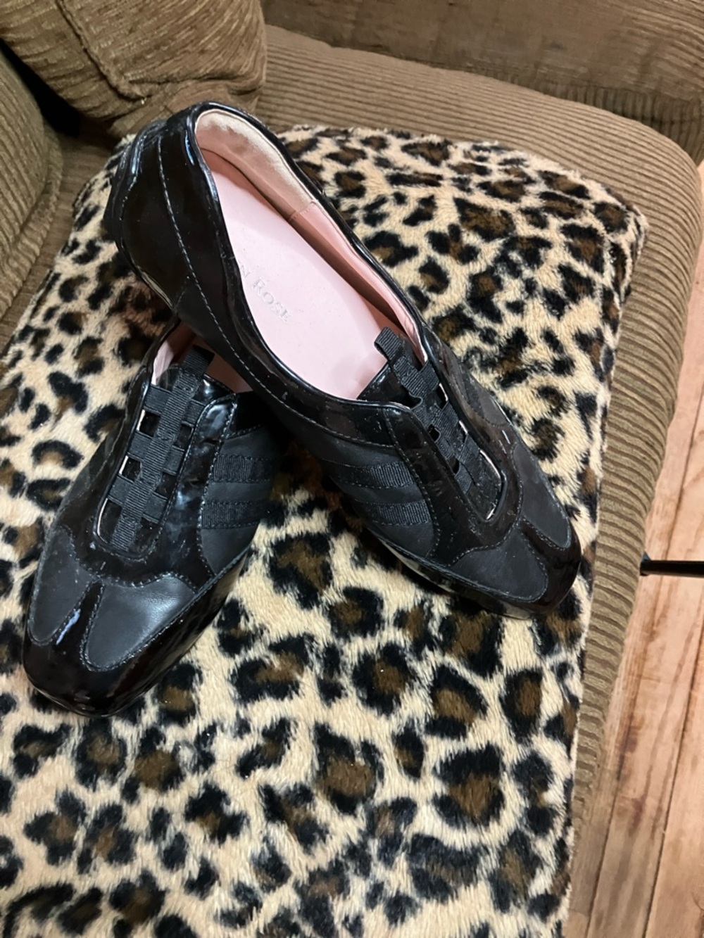 Taryn Rose Black Patent & Suede Slip-On Sneakers with Pink Insole